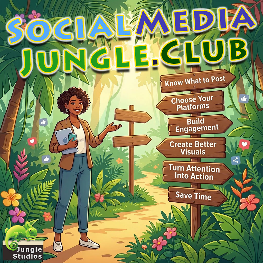 Social Media Jungle Club signpost showing different social media paths