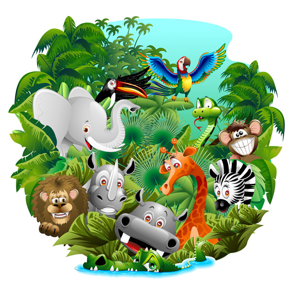 Community of Jungle Animals of all kinds
